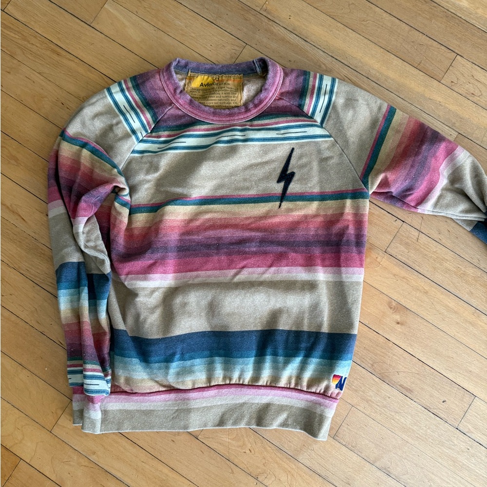 Aviator Nation Multicolor Striped Crewneck Sweater